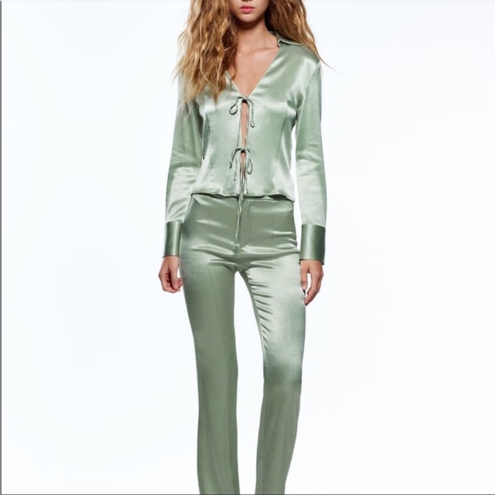 Zara Teal Satin Effect Shirt